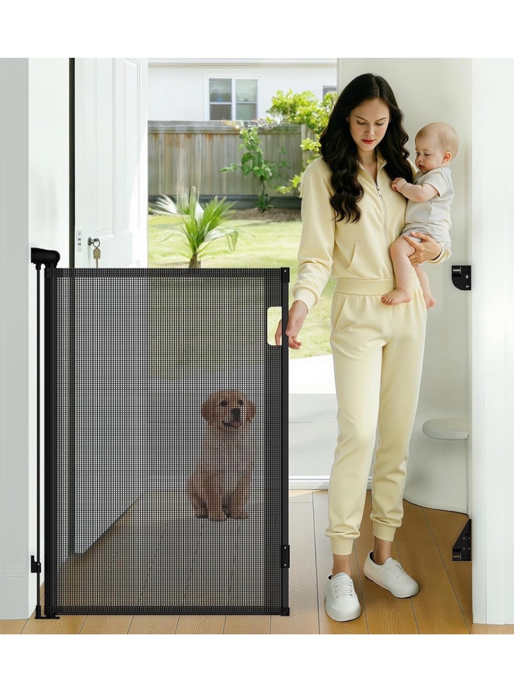 Retractable Baby Gate, 38" Extra Tall Mesh with Auto-Tension Design, 71 wide